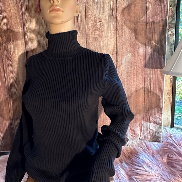 Womens Gap Stretch Ribbed Black Turtleneck Sweater - Large, Cotton Blend - Picture 3 of 15